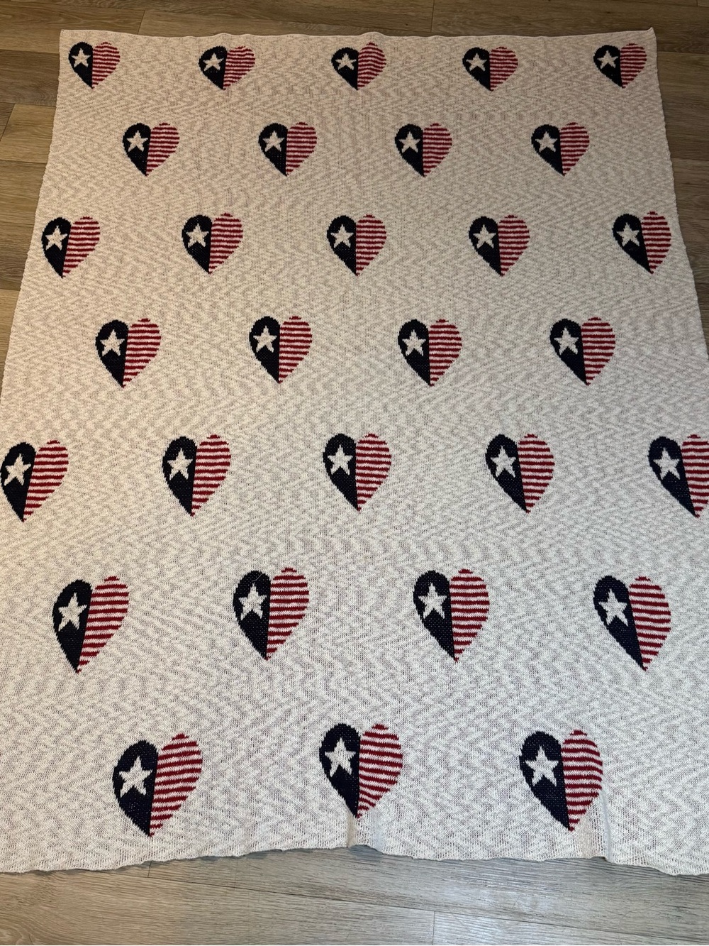 Patriotic Heart Quilted Throw Blanket - Red, Navy & White 100% cotton
